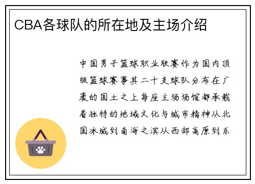 CBA各球队的所在地及主场介绍